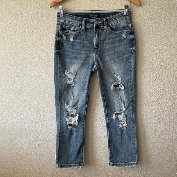 Judy Blue Denim - Judy Blue Skinny Fit Capri Cropped Jeans Women’s 26 Blue Distressed Mid Rise EUC
